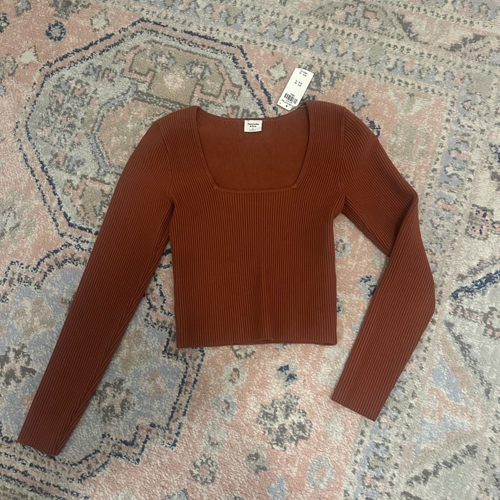 Abercrombie and Fitch Women's Rust Ribbed Long Sleeve Top